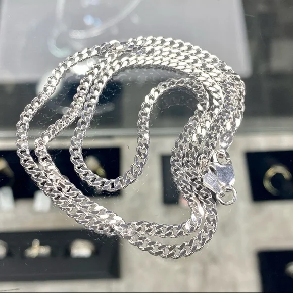 925 Sterling Silver Curb Link Cuban Chain Necklace - Picture 10 of 12